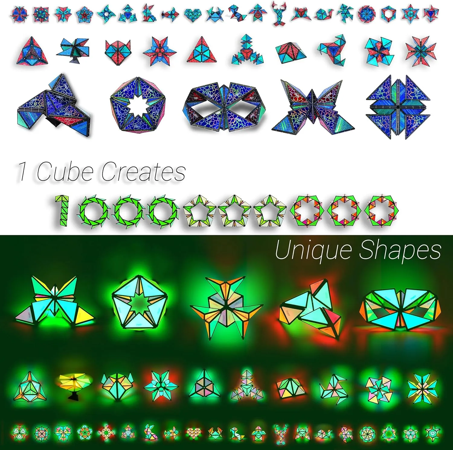TOSY Magnet Pyramid Stone - 1 Cube Transforms into 1 Billion Shapes, 12 Pieces, 243 Rare Earth Magnets, Holographic Design Magnet Tiles Creative Puzzle STEAM Toy, 4-Pack