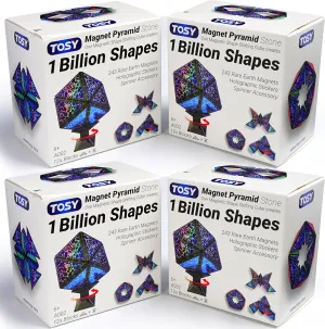 TOSY Magnet Pyramid Stone - 1 Cube Transforms into 1 Billion Shapes, 12 Pieces, 243 Rare Earth Magnets, Holographic Design Magnet Tiles Creative Puzzle STEAM Toy, 4-Pack