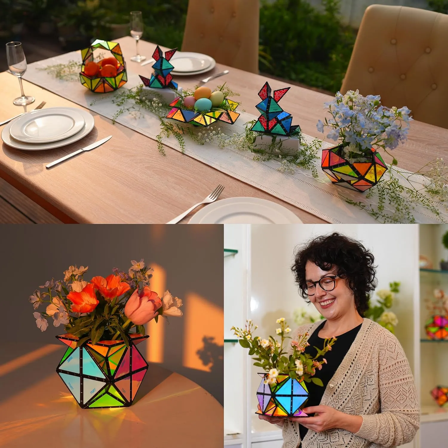 TOSY Magnet Pyramid Stone - 1 Cube Transforms into 1 Billion Shapes, 12 Pieces, 243 Rare Earth Magnets, Holographic Design Magnet Tiles Creative Puzzle STEAM Toy, 4-Pack
