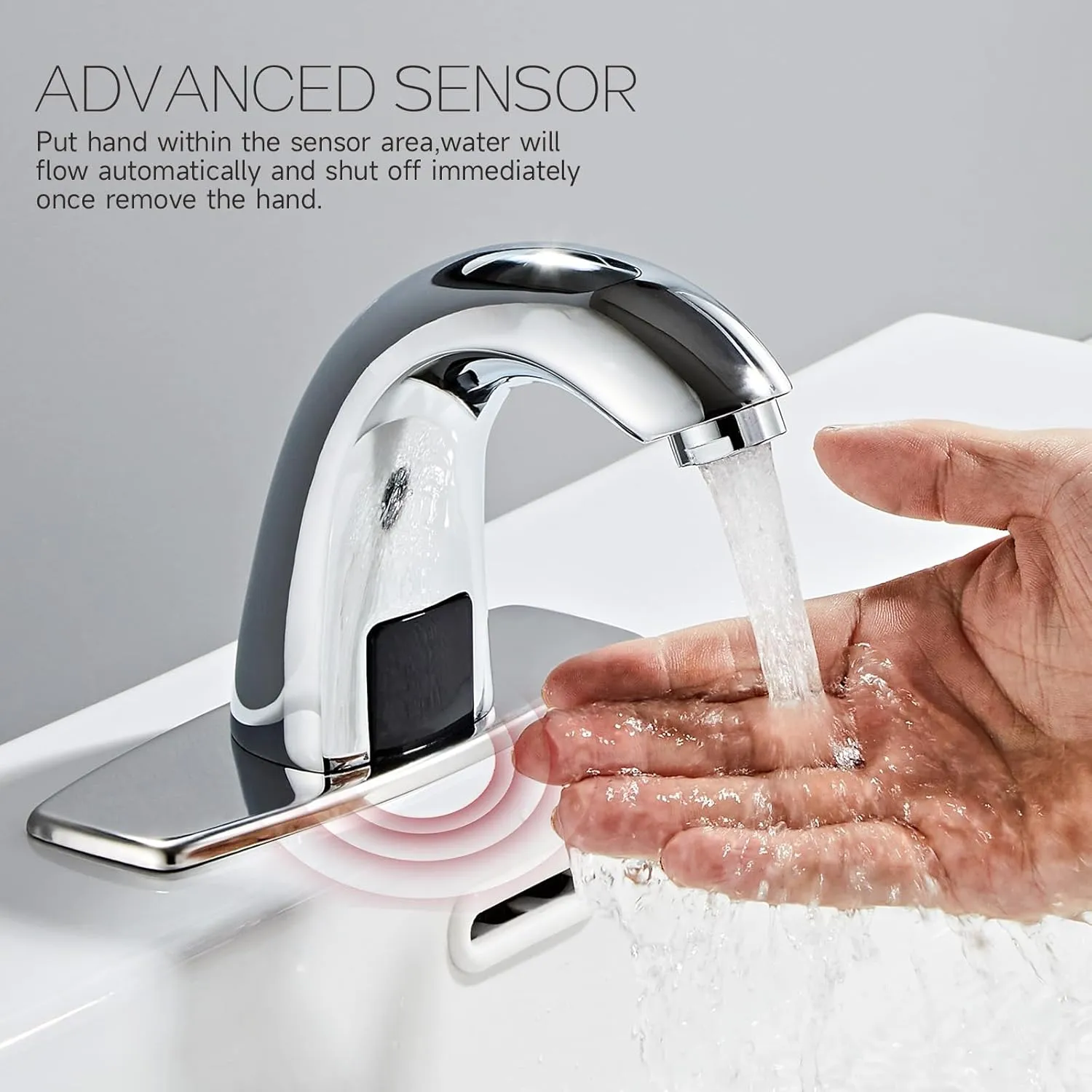 Touchless Bathroom Sink Faucet Automatic Motion Sensor Hands Free Faucet with Hole Cover Plate and Temperature Mixer, Commercial Solid Brass Faucet, AC/DC Powered, 1 Hole or 3 Hole (Chrome)