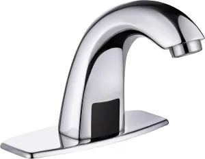 Touchless Bathroom Sink Faucet Automatic Motion Sensor Hands Free Faucet with Hole Cover Plate and Temperature Mixer, Commercial Solid Brass Faucet, AC/DC Powered, 1 Hole or 3 Hole (Chrome)