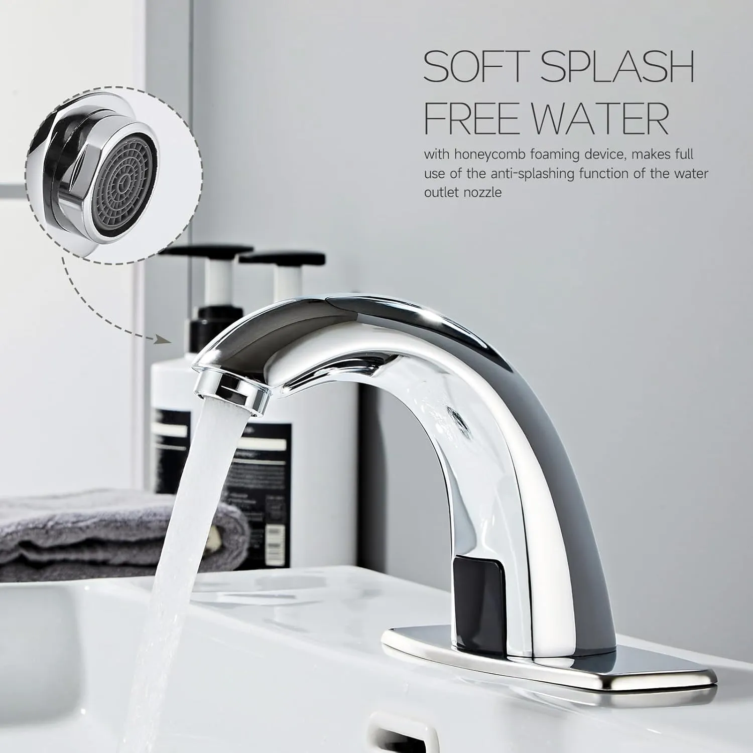 Touchless Bathroom Sink Faucet Automatic Motion Sensor Hands Free Faucet with Hole Cover Plate and Temperature Mixer, Commercial Solid Brass Faucet, AC/DC Powered, 1 Hole or 3 Hole (Chrome)