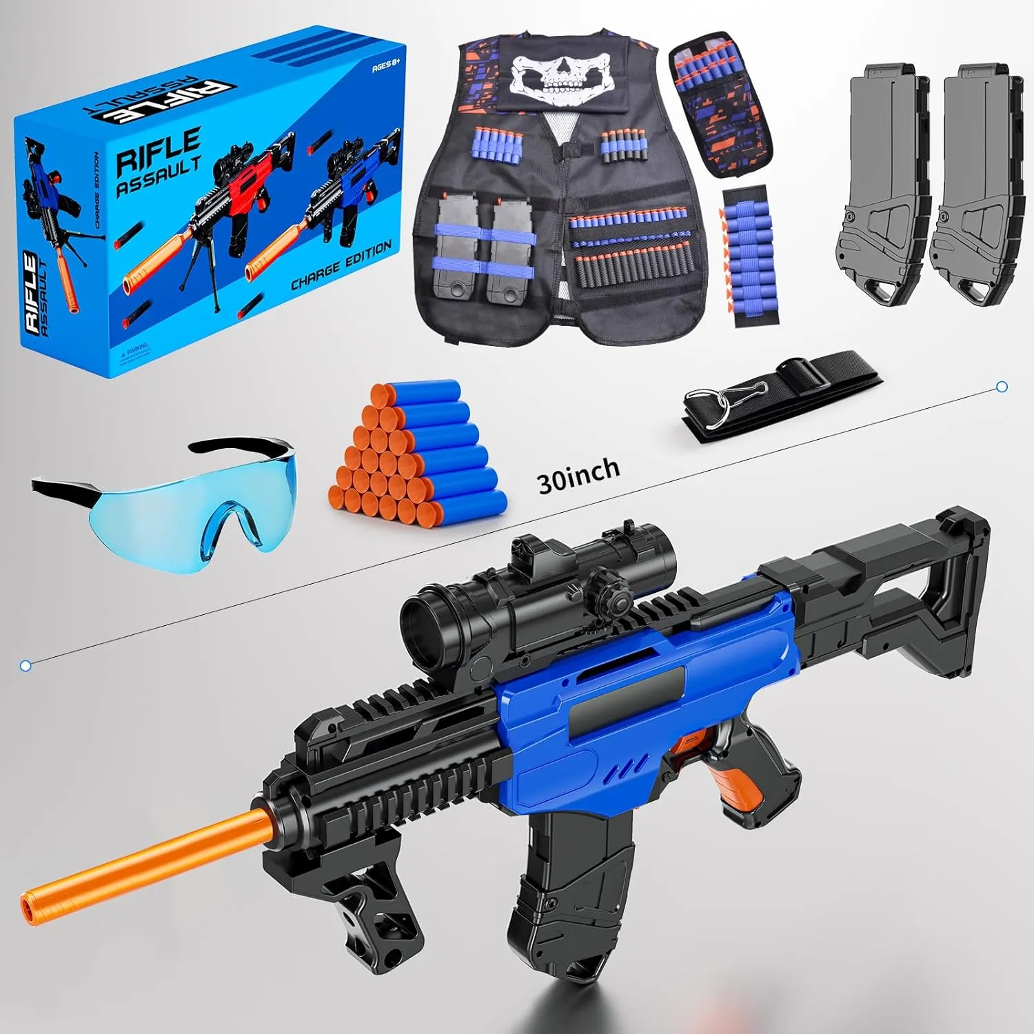 Toy Gun Automatic Sniper Rifle with Lanyard, Electric Realistic Toy Foam Blasters- 200 Darts, Tactical Vest Set, Scope and 2 Clips, Cool Toys for Kids Ages 8-12, Birthday Xmas Gifts for Boys Adults