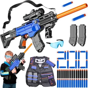 Toy Gun Automatic Sniper Rifle with Lanyard, Electric Realistic Toy Foam Blasters- 200 Darts, Tactical Vest Set, Scope and 2 Clips, Cool Toys for Kids Ages 8-12, Birthday Xmas Gifts for Boys Adults
