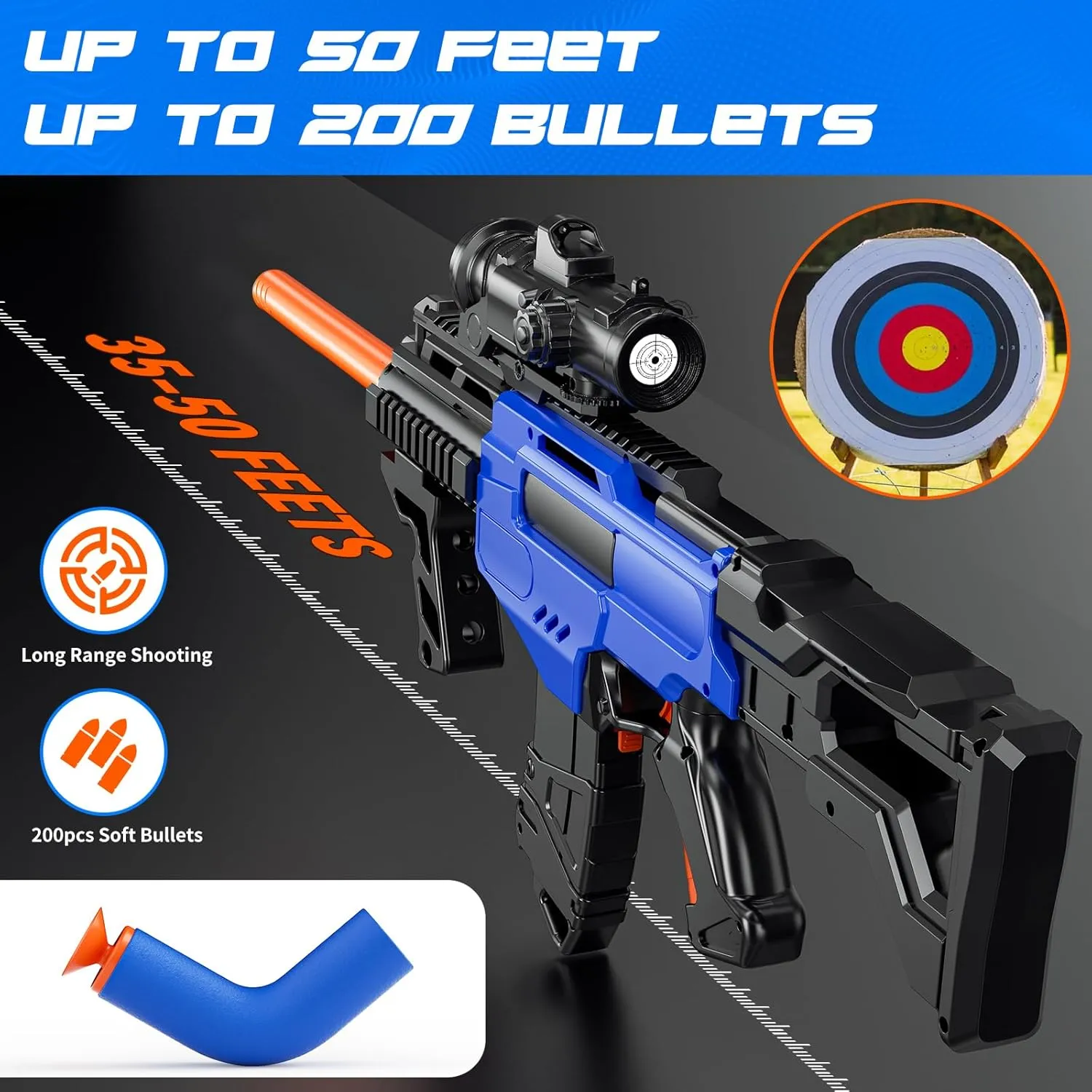 Toy Gun Automatic Sniper Rifle with Lanyard, Electric Realistic Toy Foam Blasters- 200 Darts, Tactical Vest Set, Scope and 2 Clips, Cool Toys for Kids Ages 8-12, Birthday Xmas Gifts for Boys Adults