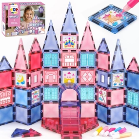TOY Life Magnetic Tiles 68pcs Princess Castle Magnet Tiles with Windows Art, Building Toys Girls Magnetic Tile for Toddlers 3 , Magnetic Tile Art for Kids Ages 4-8, Craft Toys Gifts for Kid