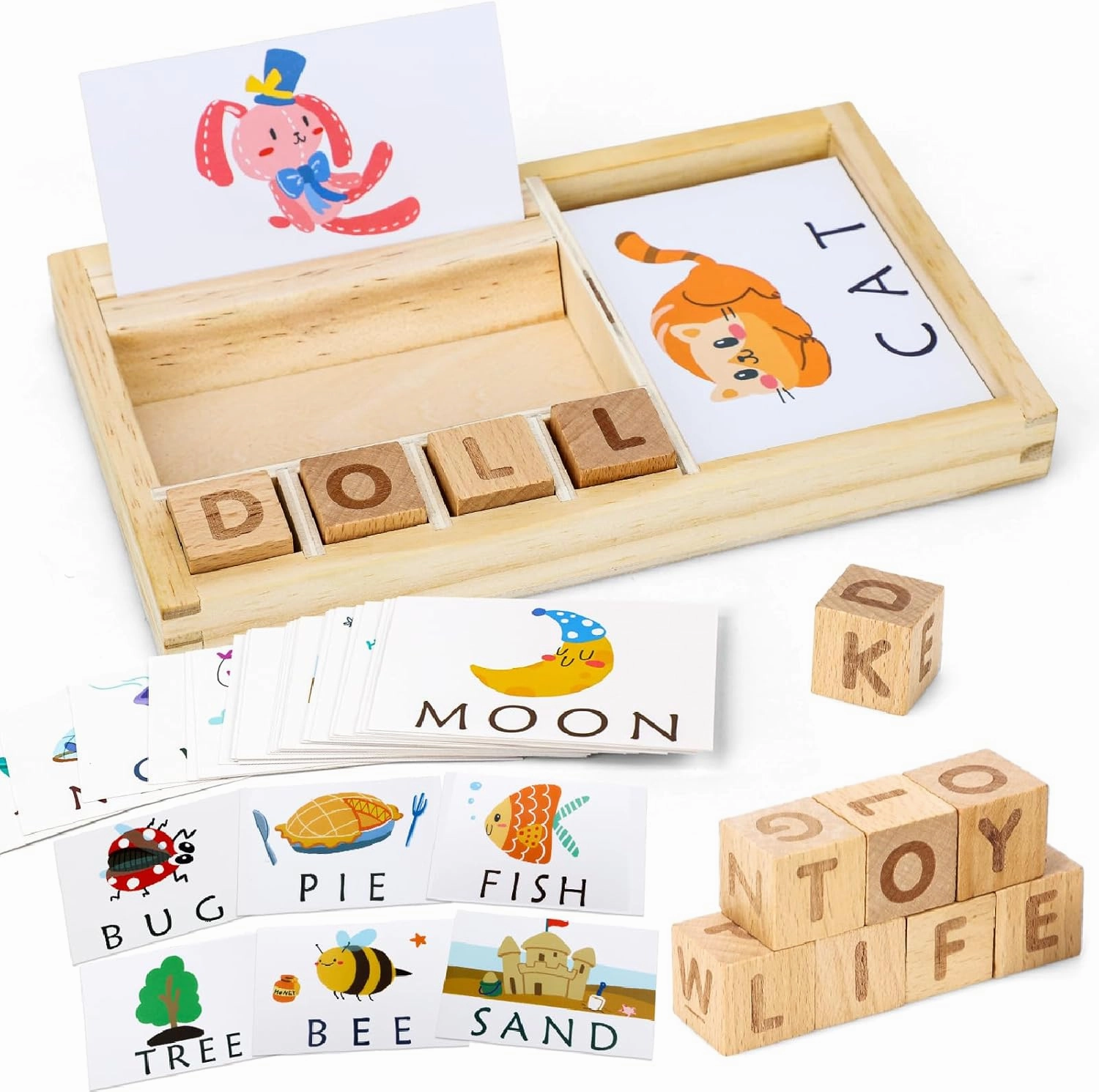 TOY Life Montessori Toys for 3-5 Year Old, Baby Alphabet Sight Words Flash Cards for Toddler, Reading Spelling Games, CVC Words for Kindergarten Preschool Learning & Education Activities Toys for Kids
