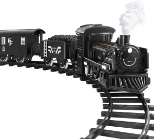 TOYANDONA Electric Train Set, Steam Locomotive Engine Toy Train Set Battery Powered Electric Railway Train Set with Lights and Sounds for Kids
