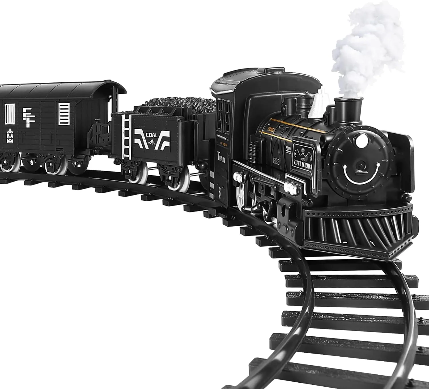 TOYANDONA Electric Train Set, Steam Locomotive Engine Toy Train Set Battery Powered Electric Railway Train Set with Lights and Sounds for Kids