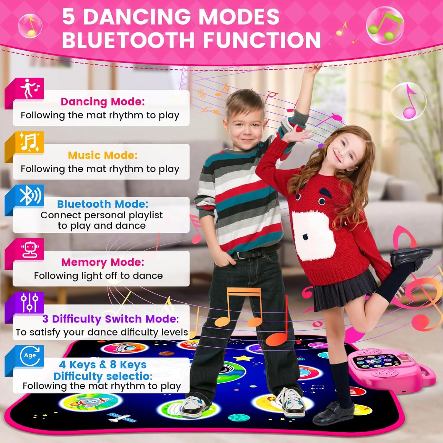 Toys for 6 Year Old Girl Gifts for 3-12 Year Old Girls Birthday Game for 6 Year Old Girls Toy Age 6-8 Dance Mat for Kids Ages 4-8 Dance Pad Music Player Pink