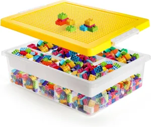 Toys Organizer Bin, Double Layer Block Storage Container with Building Baseplate Lid Removable Tray, Stackable 30 Compartment Clear Crafts Box for Bead Puzzles Sewing