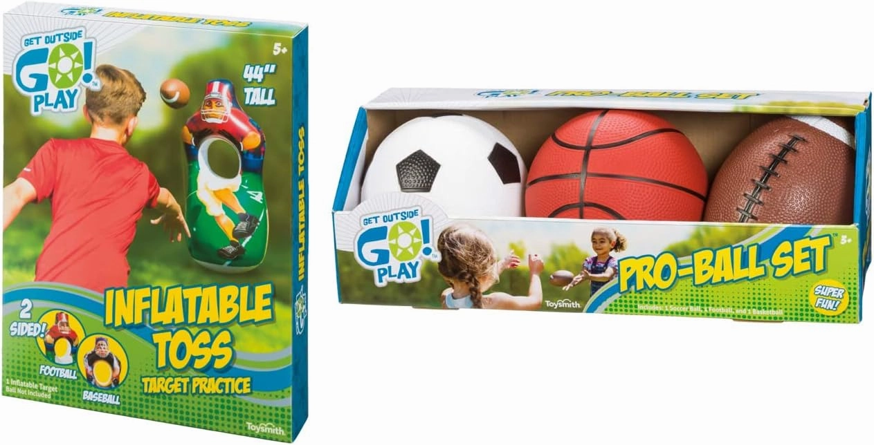 Toysmith Get Outside Go! Inflatable Sports Toss Game and Pro-Ball Set; Perfect Combination for Accuracy Practice Set
