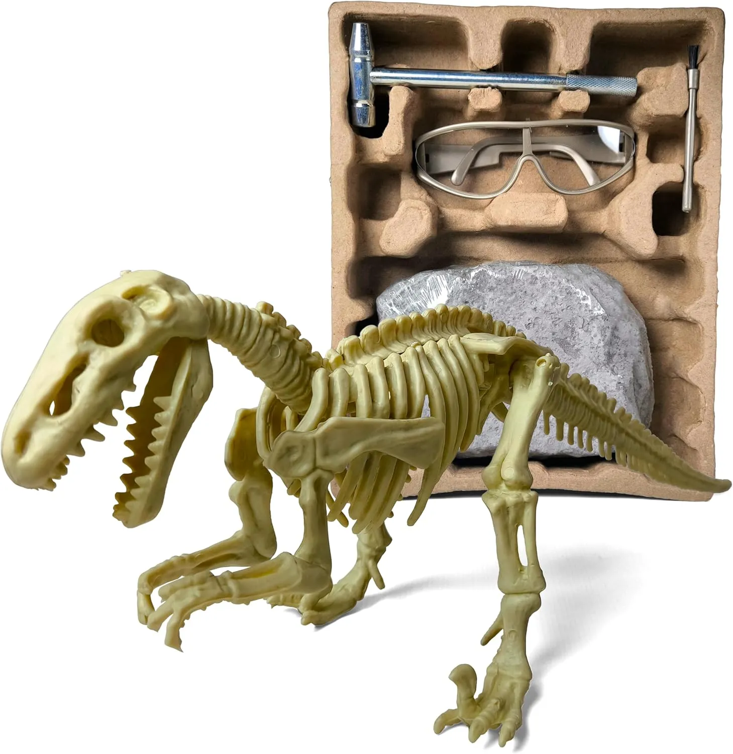 Toysvill Fossil Dinosaurs Archaeological Digging Kit, Model Skeleton | Educational STEM Toys | Realistic Toys for Kids [Raptor], Excavation Tools   Protective Goggles