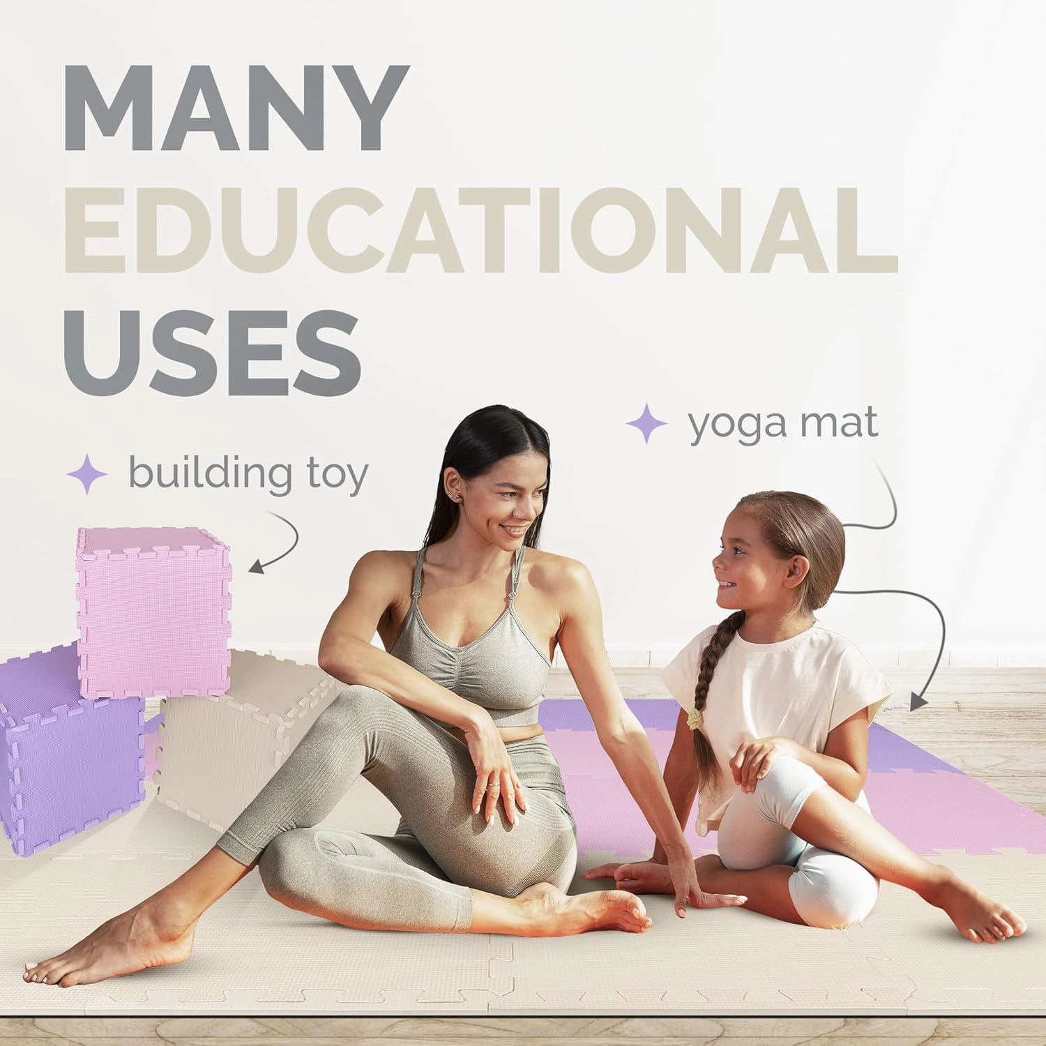 TOYVELT Ultimate Foam Play Mat Set 12x12-16 Interlocking Floor Tiles for Kids - Non Toxic, Colorful Foam Puzzle Mats - Safe and Durable - Ideal Play Mat for Toddlers 1-3 - Pink-Purple-Beige
