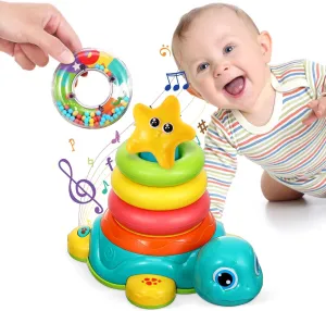 Toyvian Stacking Turtle Toy Musical Stacker for Boy Girl Learning Sensory Motor Skills Development Toy for Boys and Girls for Family Interaction and Creative Play