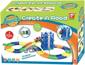 Track Cars for Kids Flexible Race Set with Lift Bridge & Car 120pk Multicolor STEM Building Toys for Boys and Girls