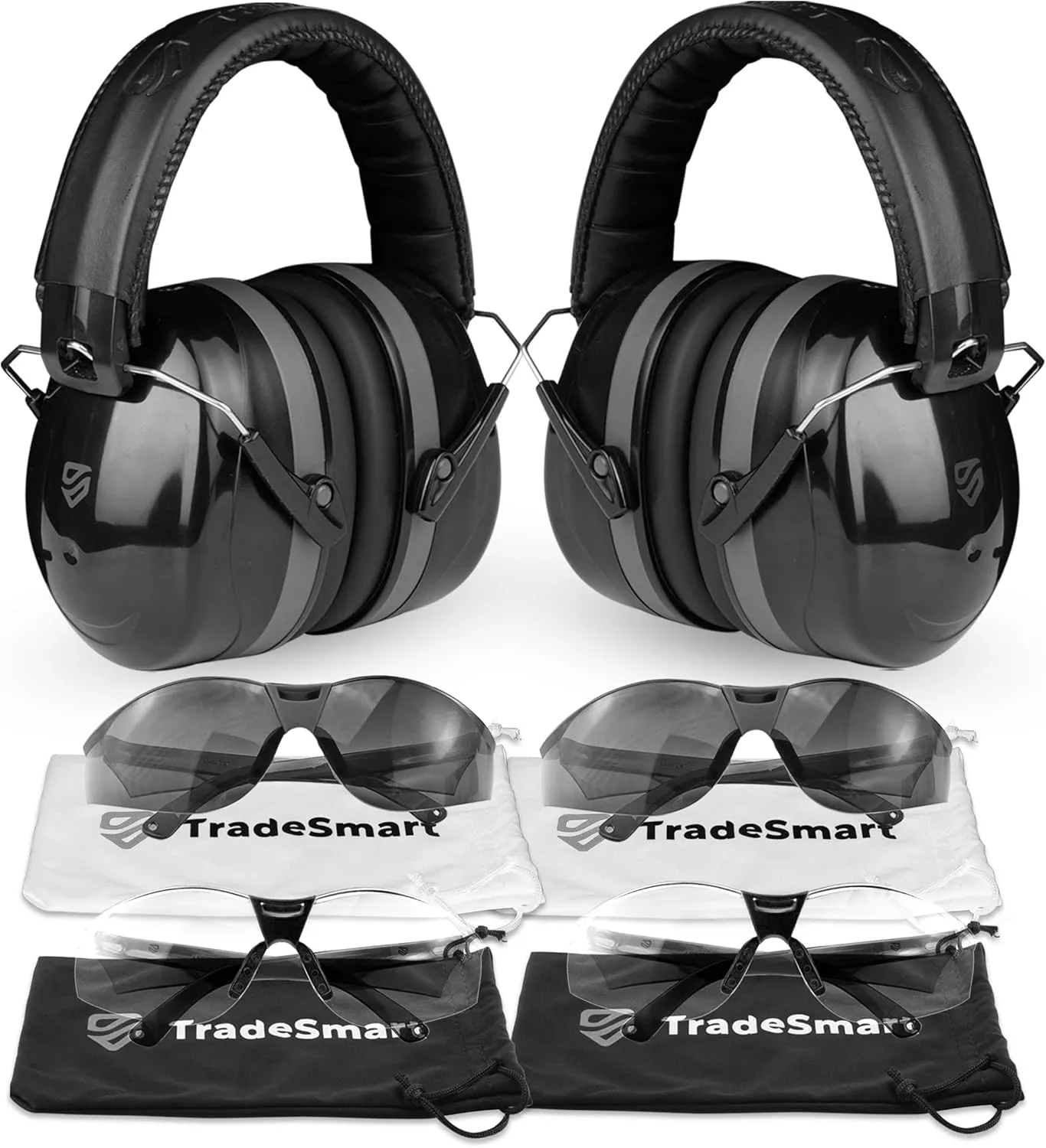 TradeSmart Precision Shooting Kit - 2 Sets of Earmuffs for Shooting Range & Gun Safety Glasses, ANSI Certified