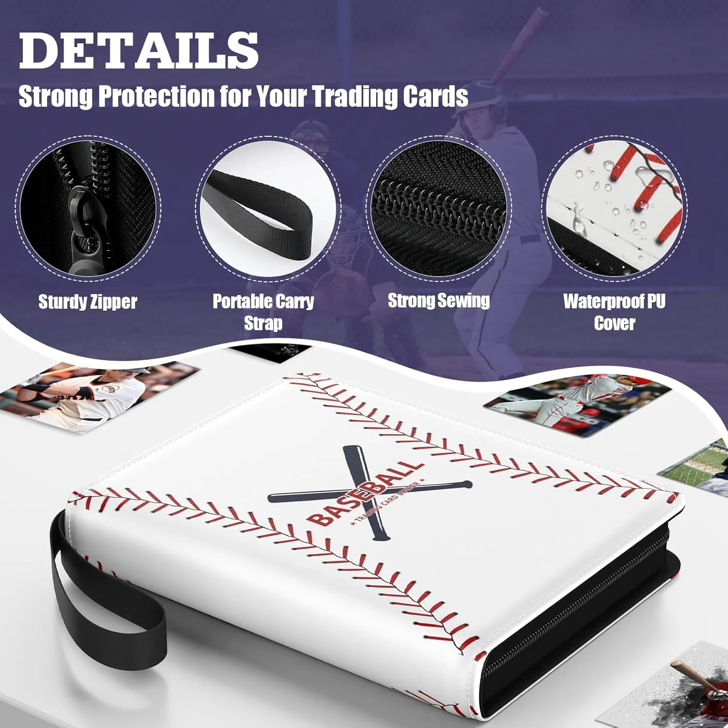 Trading Card Binder with Sleeves, 440 Pocket Baseball Card Binder, Premium Double Sided Pocket PU Card Collection Binder, Sports Card Binder Fits for Basketball Cards, Soccer Cards, Sport Cards