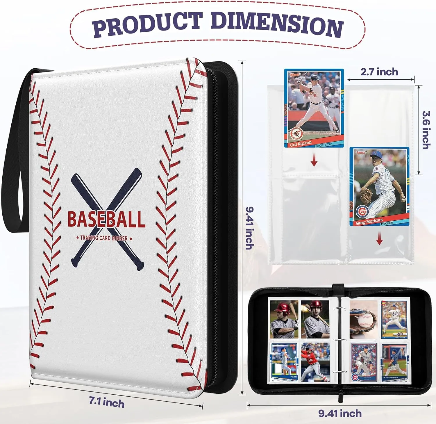 Trading Card Binder with Sleeves, 440 Pocket Baseball Card Binder, Premium Double Sided Pocket PU Card Collection Binder, Sports Card Binder Fits for Basketball Cards, Soccer Cards, Sport Cards