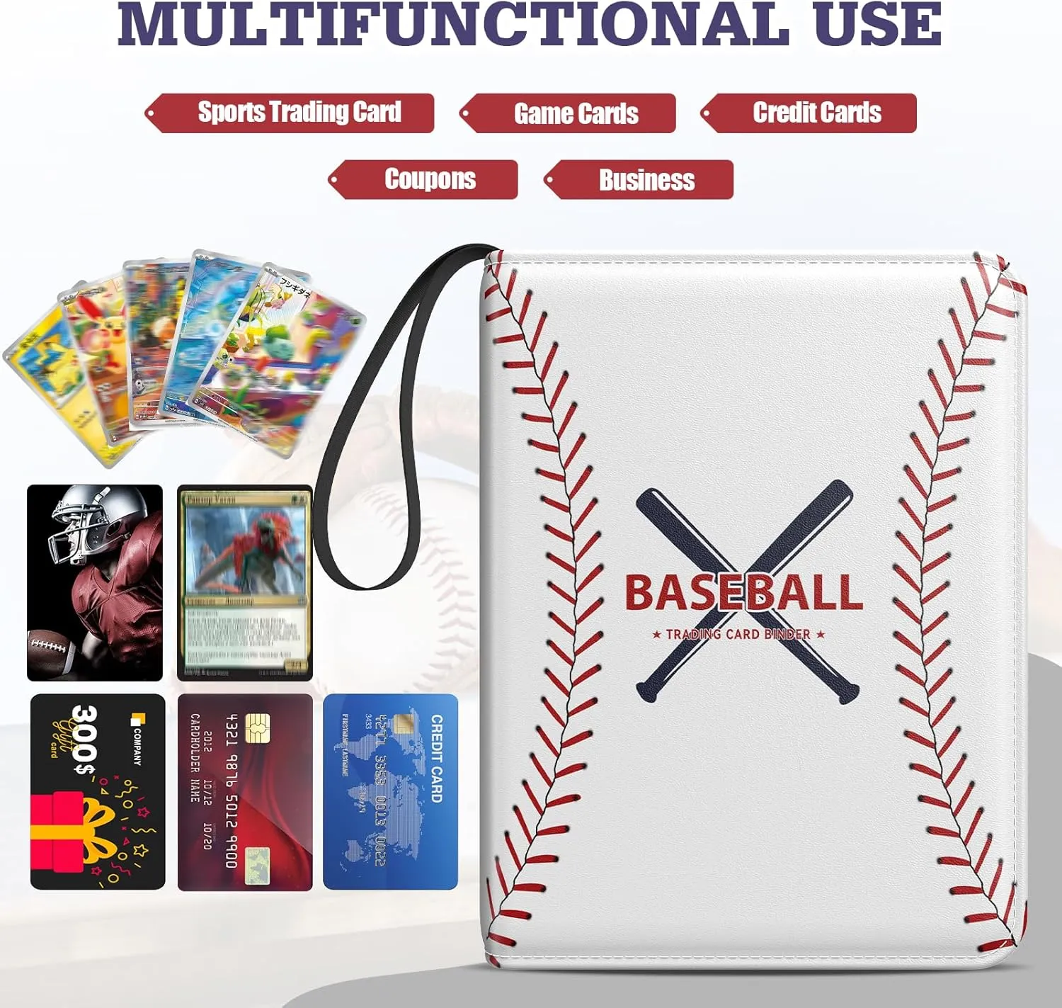 Trading Card Binder with Sleeves, 440 Pocket Baseball Card Binder, Premium Double Sided Pocket PU Card Collection Binder, Sports Card Binder Fits for Basketball Cards, Soccer Cards, Sport Cards