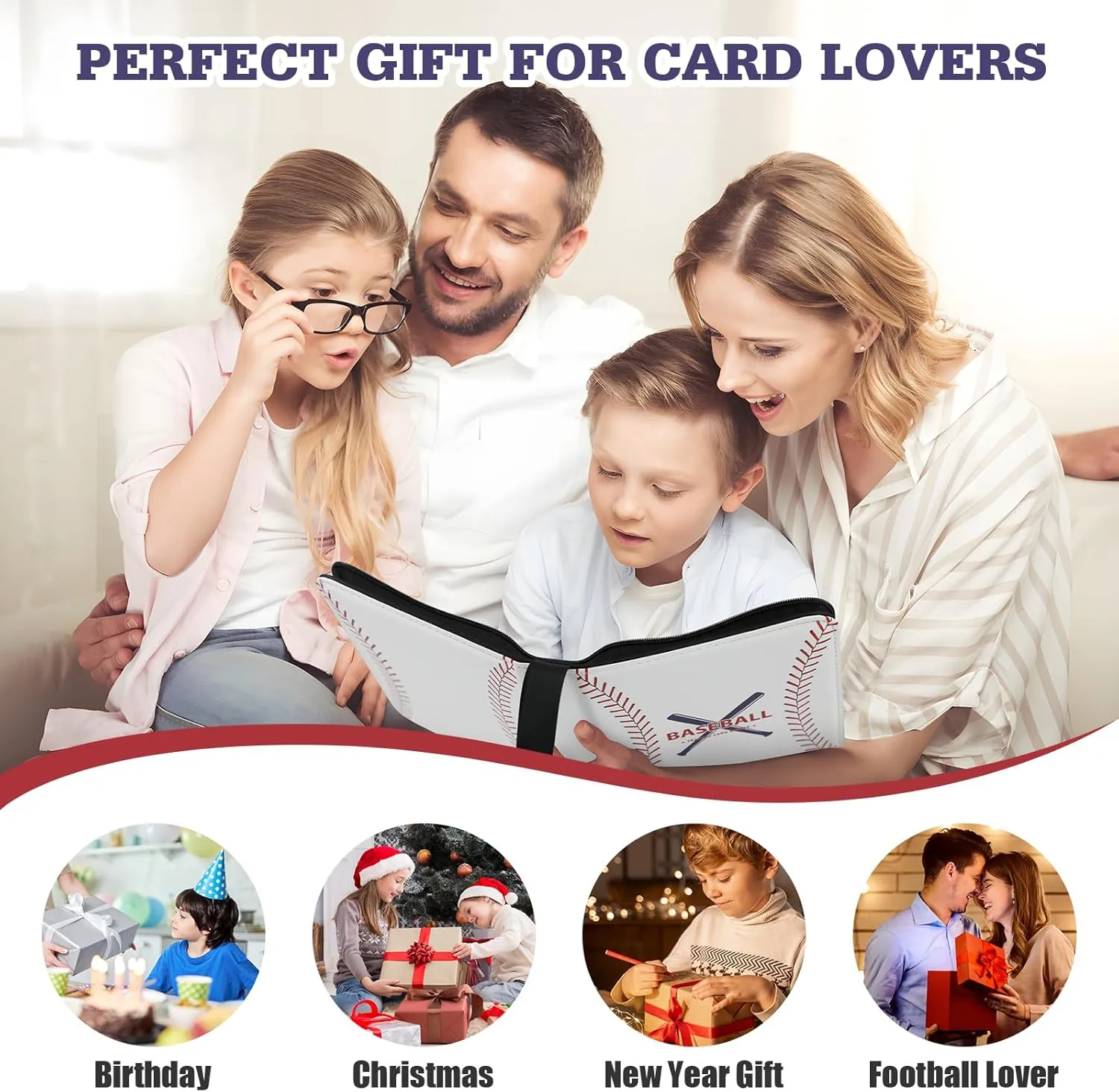 Trading Card Binder with Sleeves, 440 Pocket Baseball Card Binder, Premium Double Sided Pocket PU Card Collection Binder, Sports Card Binder Fits for Basketball Cards, Soccer Cards, Sport Cards