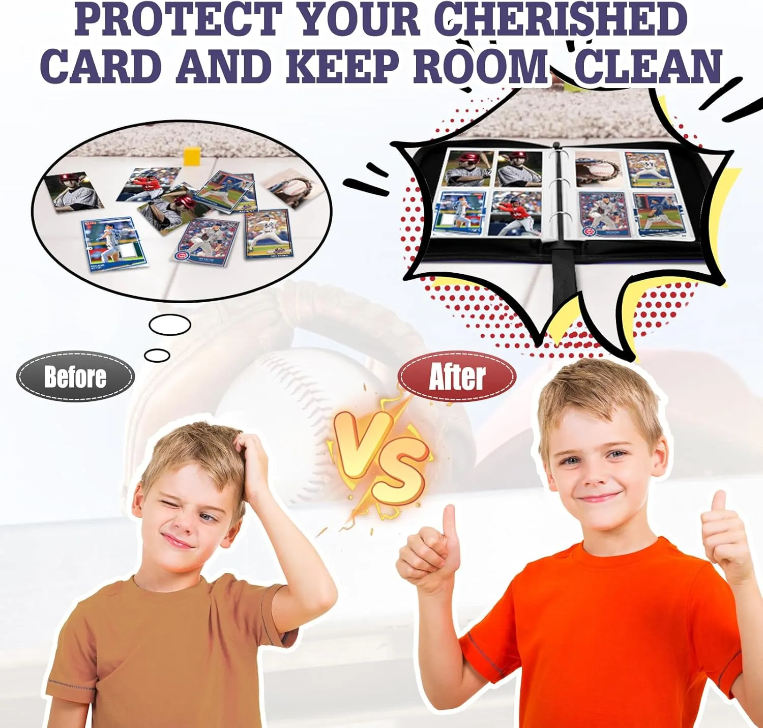 Trading Card Binder with Sleeves, 440 Pocket Baseball Card Binder, Premium Double Sided Pocket PU Card Collection Binder, Sports Card Binder Fits for Basketball Cards, Soccer Cards, Sport Cards