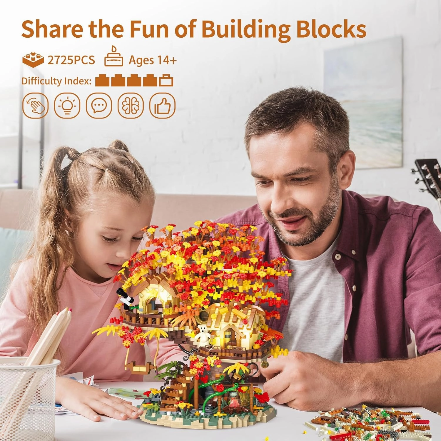 Treehouse Building Blocks Set with LED Lights-2725 PCS Micro Bricks,Akino Forest Style Building Toy Kit,Miniature Tree House Model Decor,Ideal Birthday, for Age 14  Adults