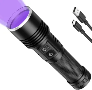 Tremdwoto 365nm UV Light Rechargeable, Black Light Flashlight, High Power LED Ultraviolet Flashlight, Professional Blacklight, for Pet Dog Cat Urine Detection, Resin Curing, Stains, Scorpions, Rocks