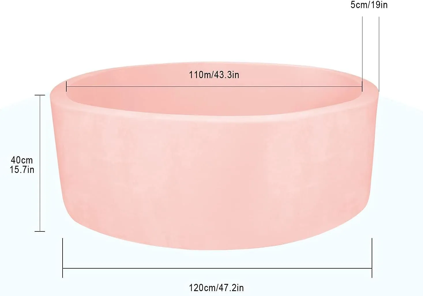 TRENDBOX Extra Large Foam Ball Pit for Toddlers, 47x14 inch Soft Baby Ball Pit with Washable Velvet Cover (Balls not Included)-Pink
