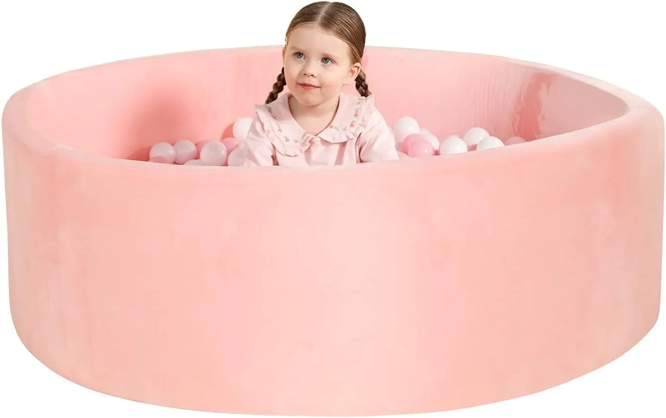 TRENDBOX Extra Large Foam Ball Pit for Toddlers, 47x14 inch Soft Baby Ball Pit with Washable Velvet Cover (Balls not Included)-Pink