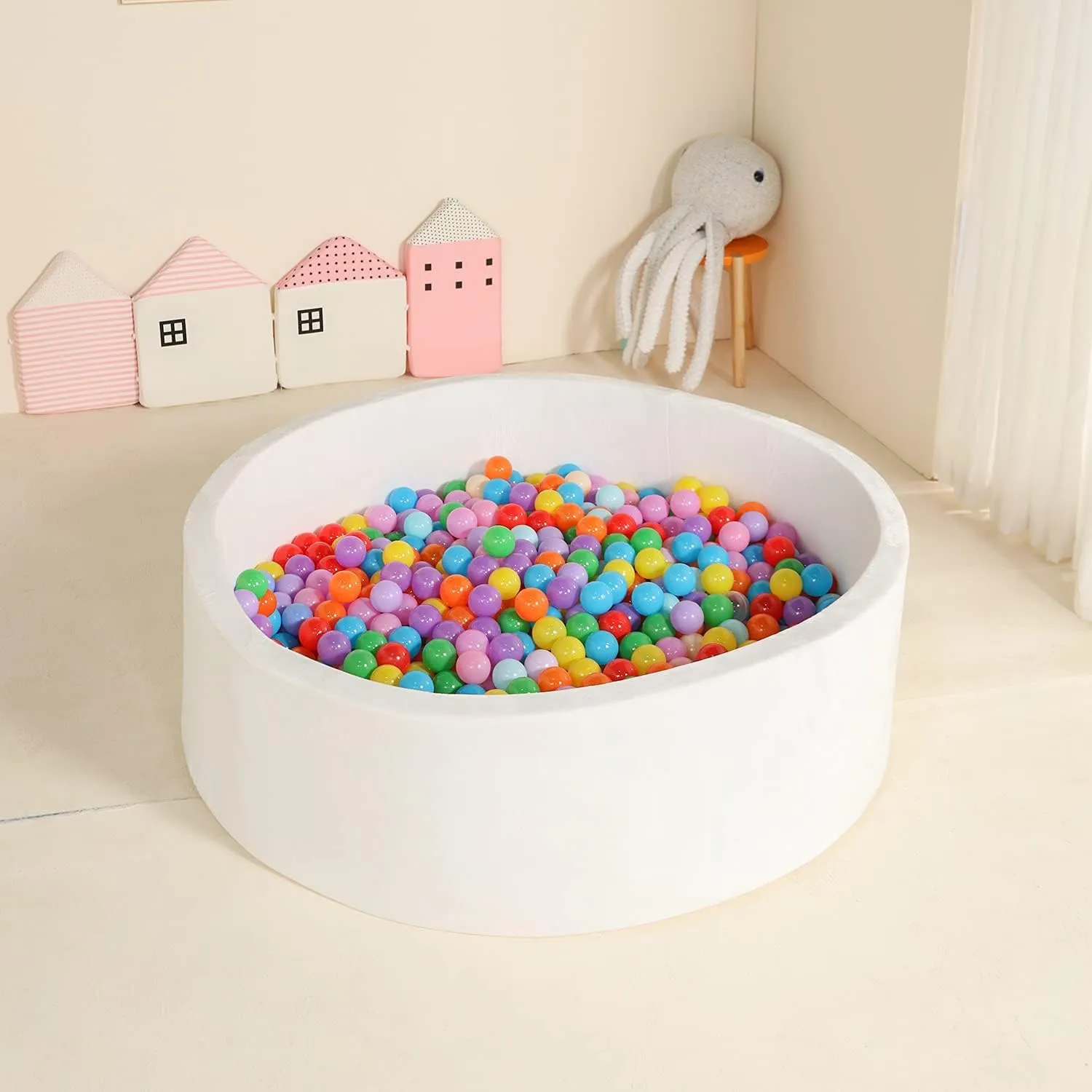 TRENDBOX Extra Large Foam Ball Pit for Toddlers, 47x14 inch Soft Baby Ball Pit with Washable Velvet Cover (Balls not Included)-White