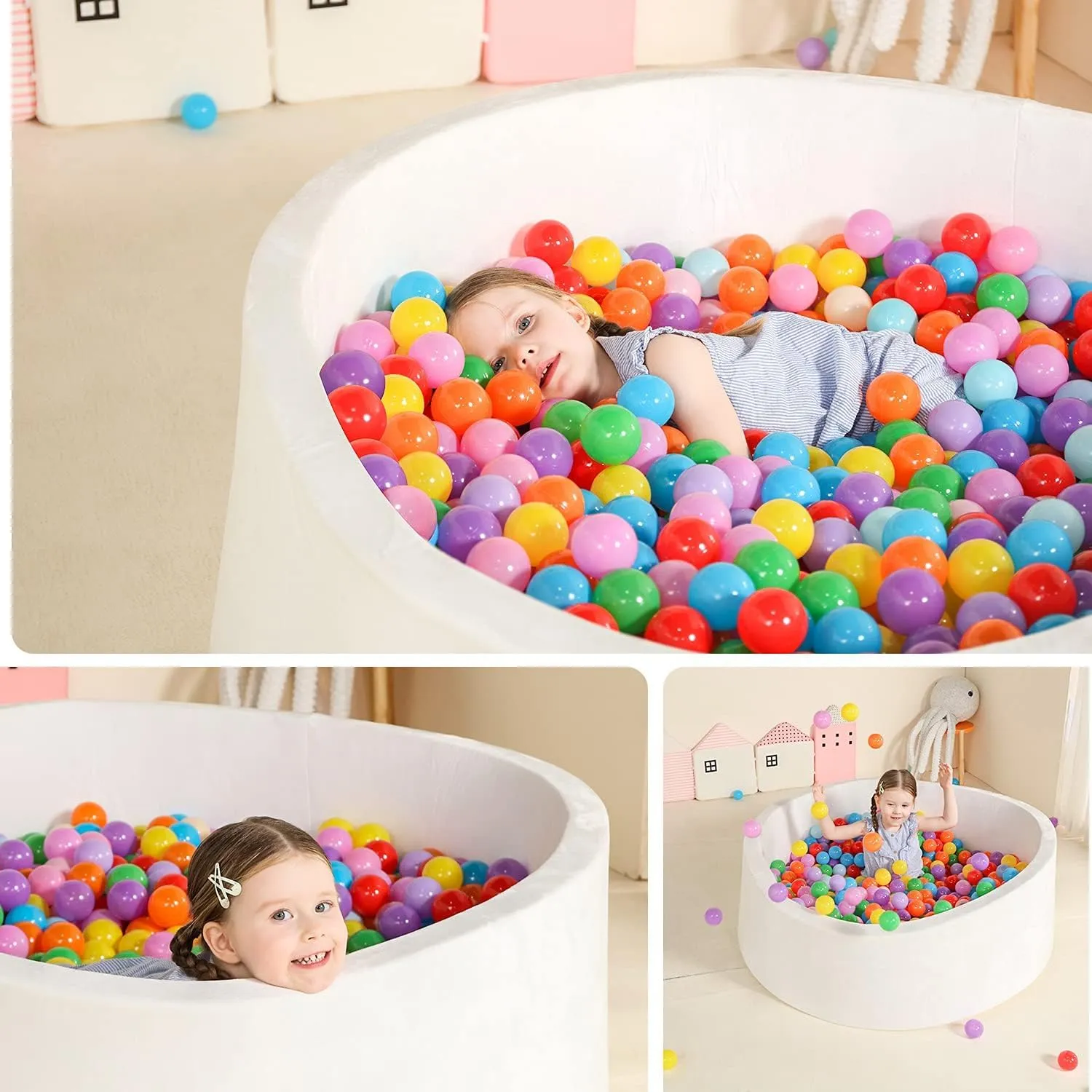 TRENDBOX Extra Large Foam Ball Pit for Toddlers, 47x14 inch Soft Baby Ball Pit with Washable Velvet Cover (Balls not Included)-White