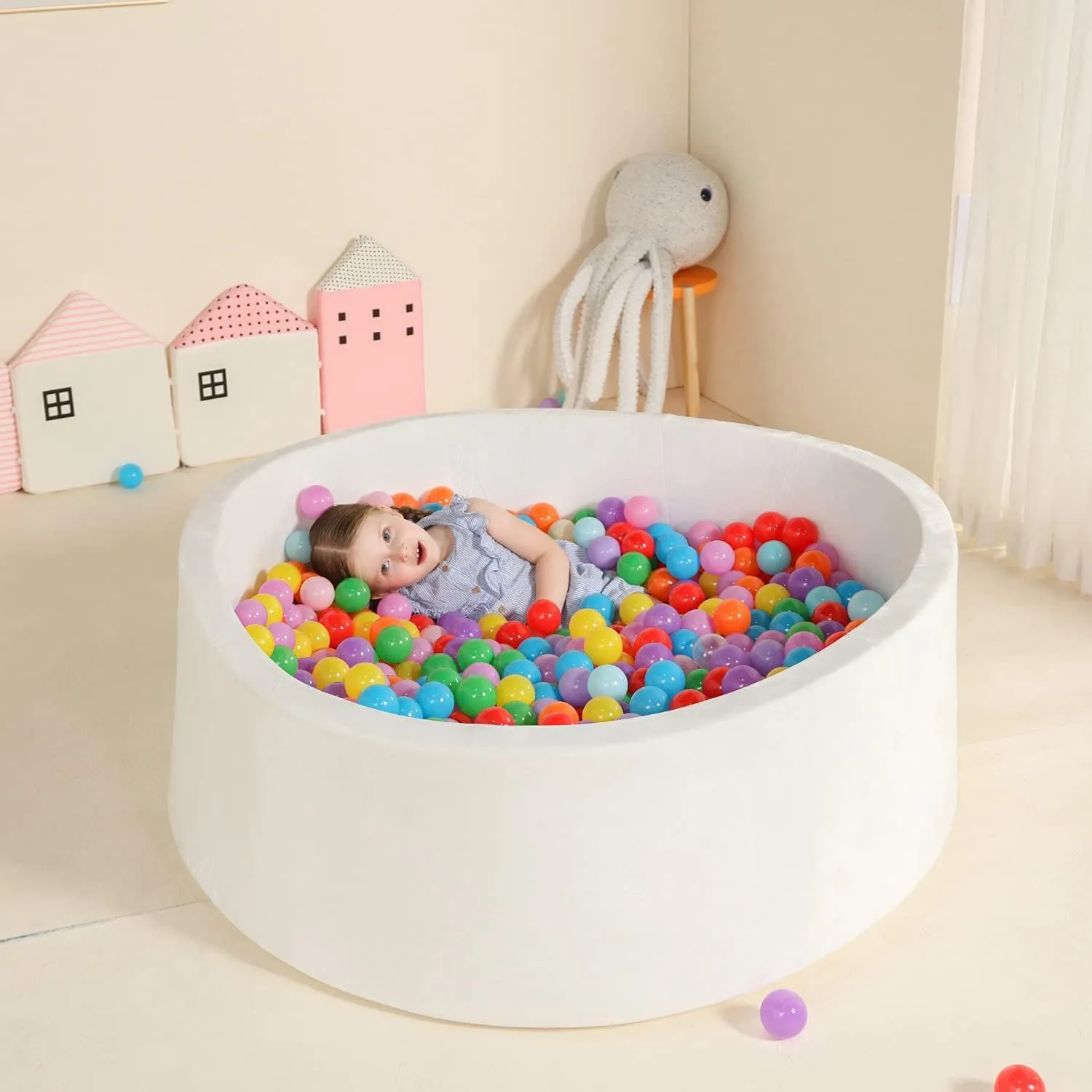 TRENDBOX Extra Large Foam Ball Pit for Toddlers, 47x14 inch Soft Baby Ball Pit with Washable Velvet Cover (Balls not Included)-White