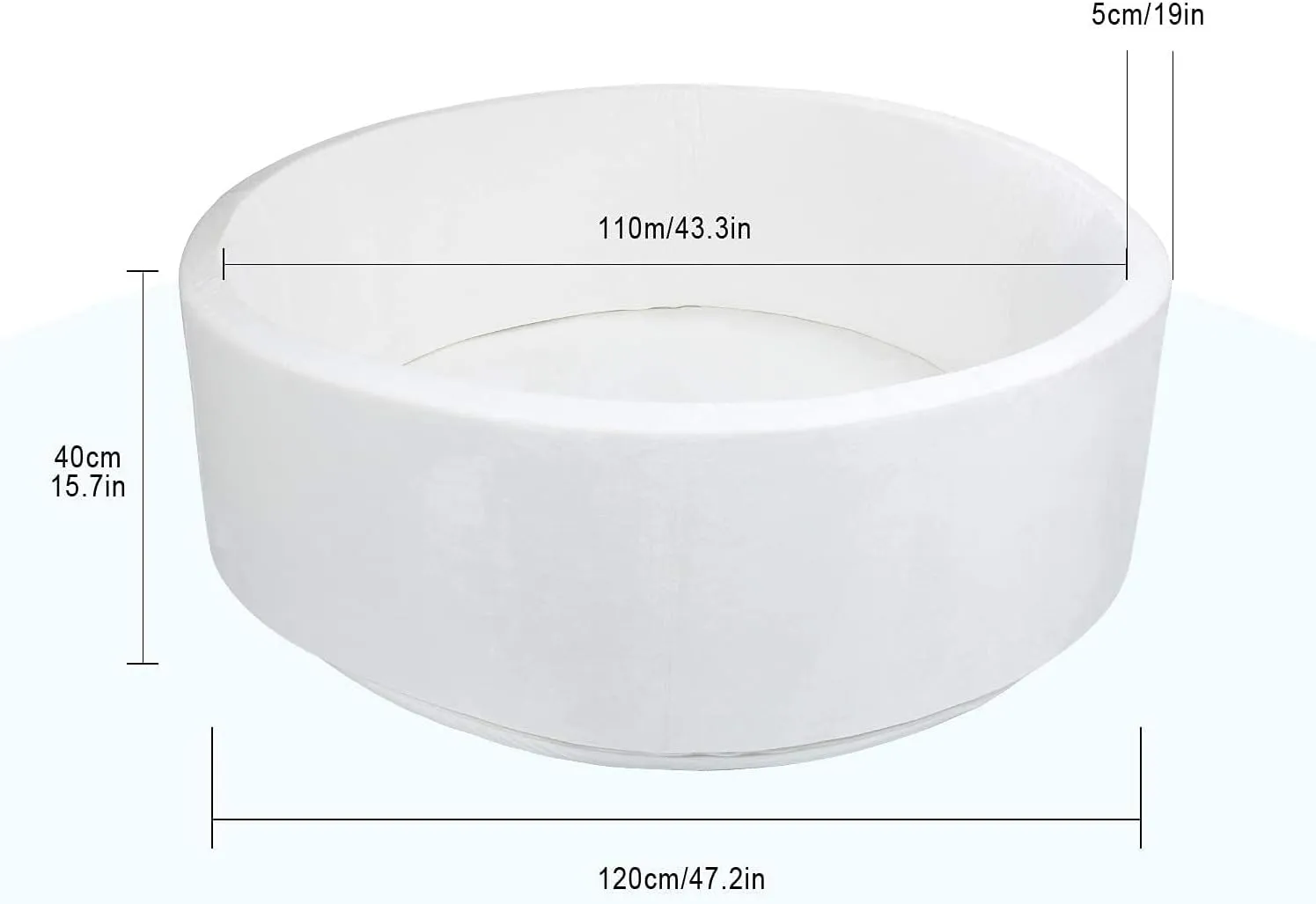 TRENDBOX Extra Large Foam Ball Pit for Toddlers, 47x14 inch Soft Baby Ball Pit with Washable Velvet Cover (Balls not Included)-White