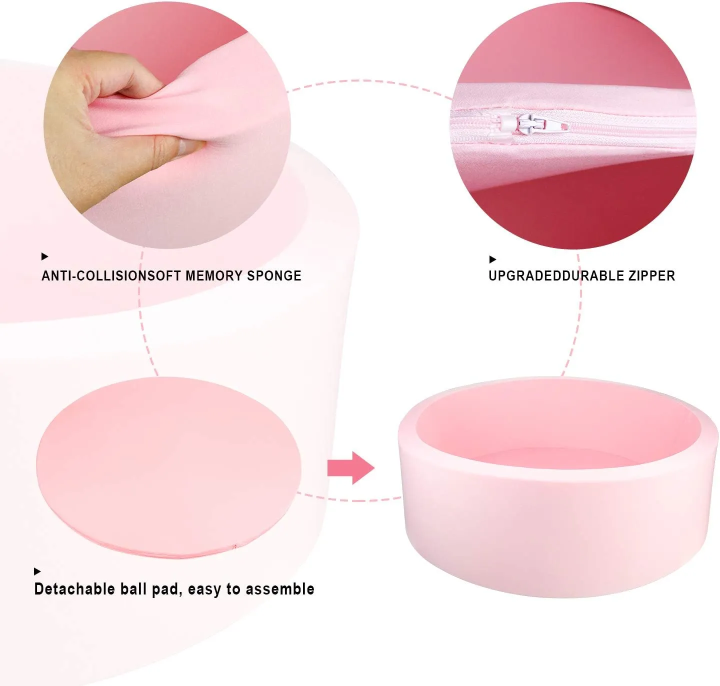TRENDBOX Memory Foam Sponge Indoor Round Ball Pit (NO Balls) for Toddler Children (Light Pink)