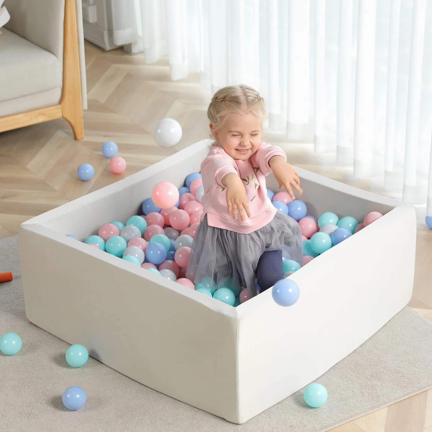 TRENDBOX Ball Pit Kids Ball Pit Memory Foam Ball Pit Square Ball Pits for Toddlers Babies Ball Pit Balls NOT Included - White