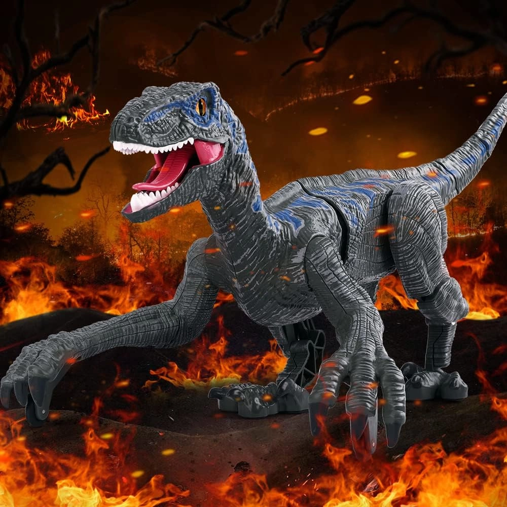 Tudou 2.4G Remote Control Dinosaur Toys, Educational Electronic Walking Velociraptor with Lights & Sounds, Powered by Rechargeable Battery, RC Toys for Kids Boys & Girls