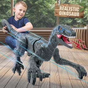 Tudou 2.4G Remote Control Dinosaur Toys, Educational Electronic Walking Velociraptor with Lights & Sounds, Powered by Rechargeable Battery, RC Toys for Kids Boys & Girls