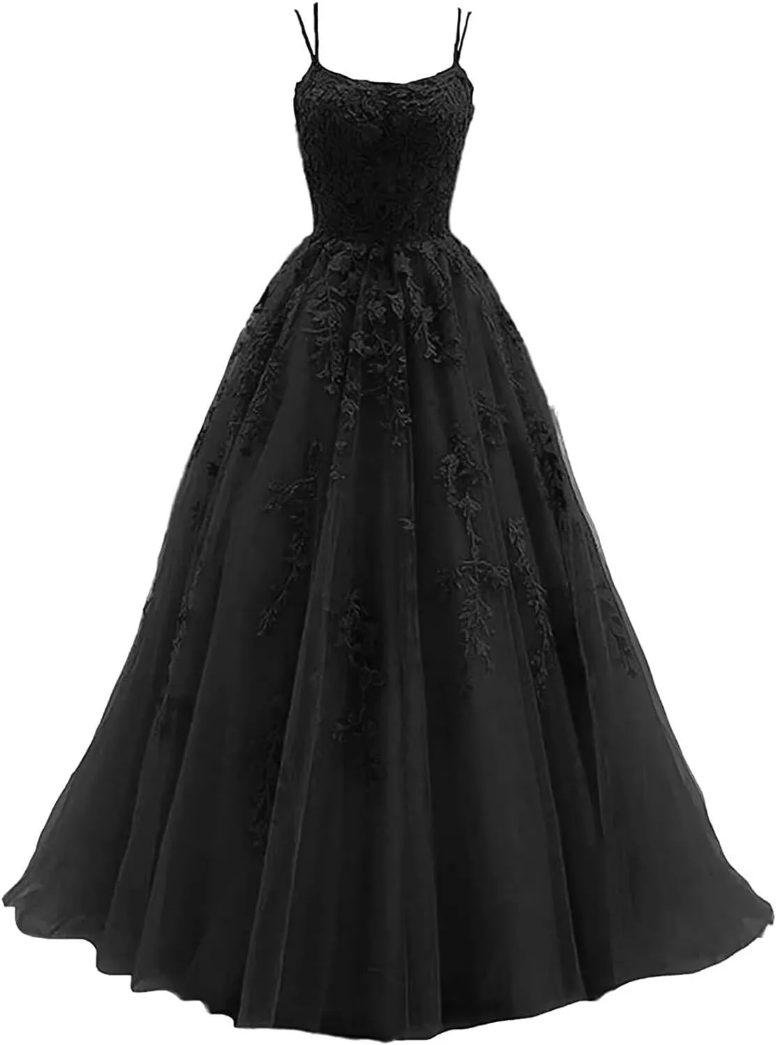 Tulle Spaghetti Straps Prom Dresses Long Lace Appliques Ball Gowns for Women