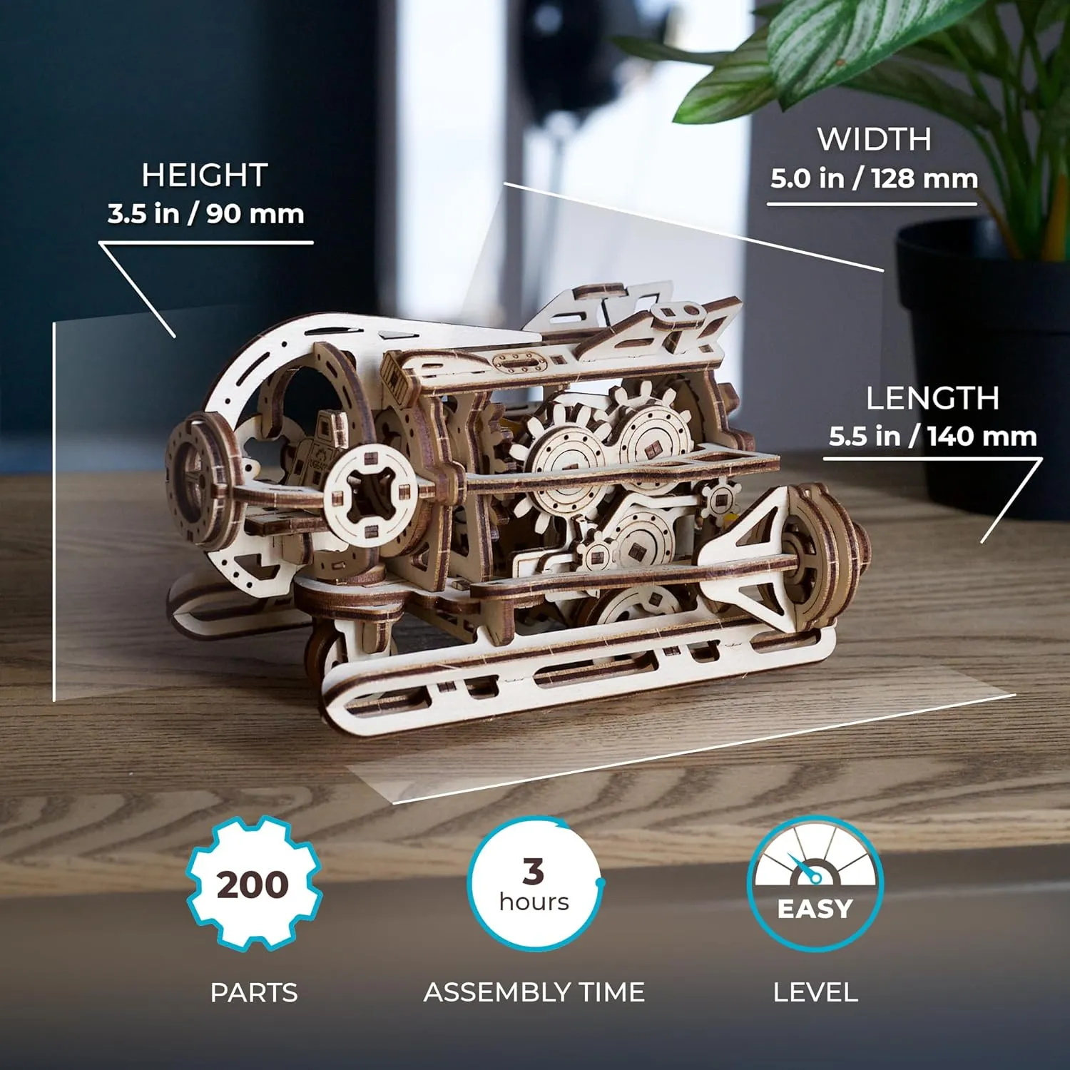 UGEARS 3D Wooden Puzzles for Adults - Steampunk Submarine Wooden Model Kit – Mechanical Puzzle Model Building Kits - DIY Kits for Adults for Maritime Enthusiasts Gifts for Puzzle Lovers - 200 Pcs