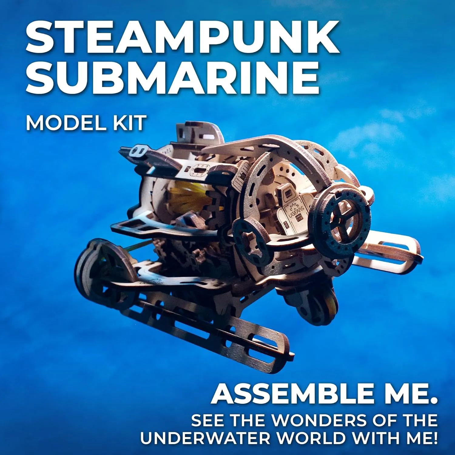UGEARS 3D Wooden Puzzles for Adults - Steampunk Submarine Wooden Model Kit – Mechanical Puzzle Model Building Kits - DIY Kits for Adults for Maritime Enthusiasts Gifts for Puzzle Lovers - 200 Pcs
