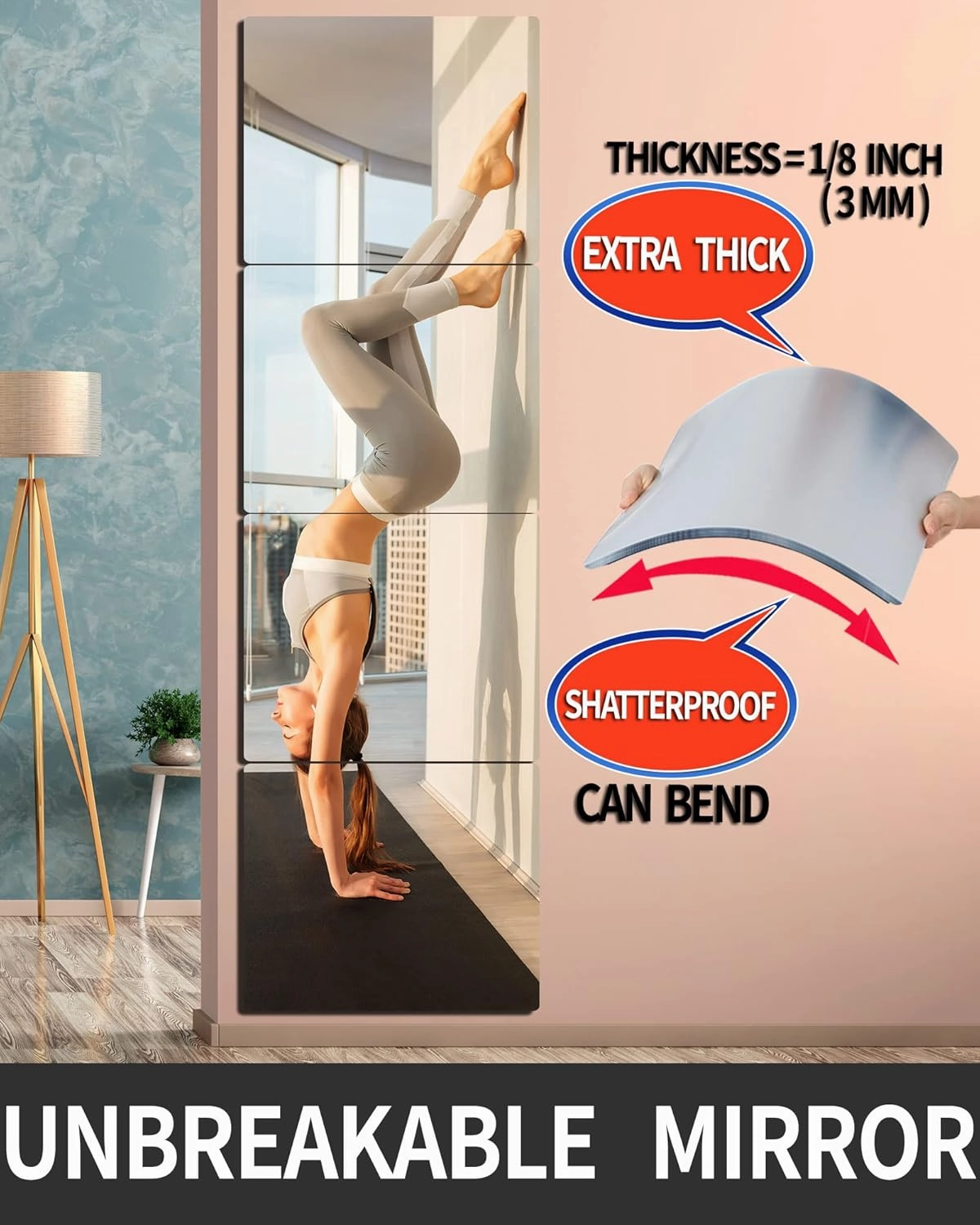 Unbreakable Acrylic Mirror Non-Glass shatterproof Mirror Full Length Wall Gym for Home Mirror Frameless Home Fitness Mirrors (4pcs,12 in x12 in ), Silver