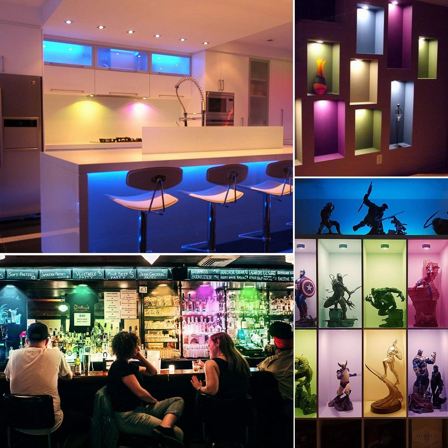 Under Cabinet Puck Lights with Color Changing Dimmable Lights, 3500K LED Stick on Lights with Timing for Display Cabinet, Black Battery Powered 6 Pack