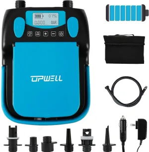 UPWELL Rechargeable Paddle Board Pump 16PSI Sup Air Pump with 6000mah Battery, Intelligent Dual Stage Inflation & Auto-Off Feature, Deflation Function, 12V DC Car Connector, for Inflatable Boat,Kayak