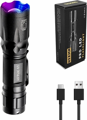 USB-C Rechargeable Ultraviolet Flashlight, 365nm 395nm Dual UV Flashlight, Blacklight Woods Lamp for Dog Urine Pet Stains, AC Leak Detection/Resin Curing, Uranium Glass, Scorpions Finder