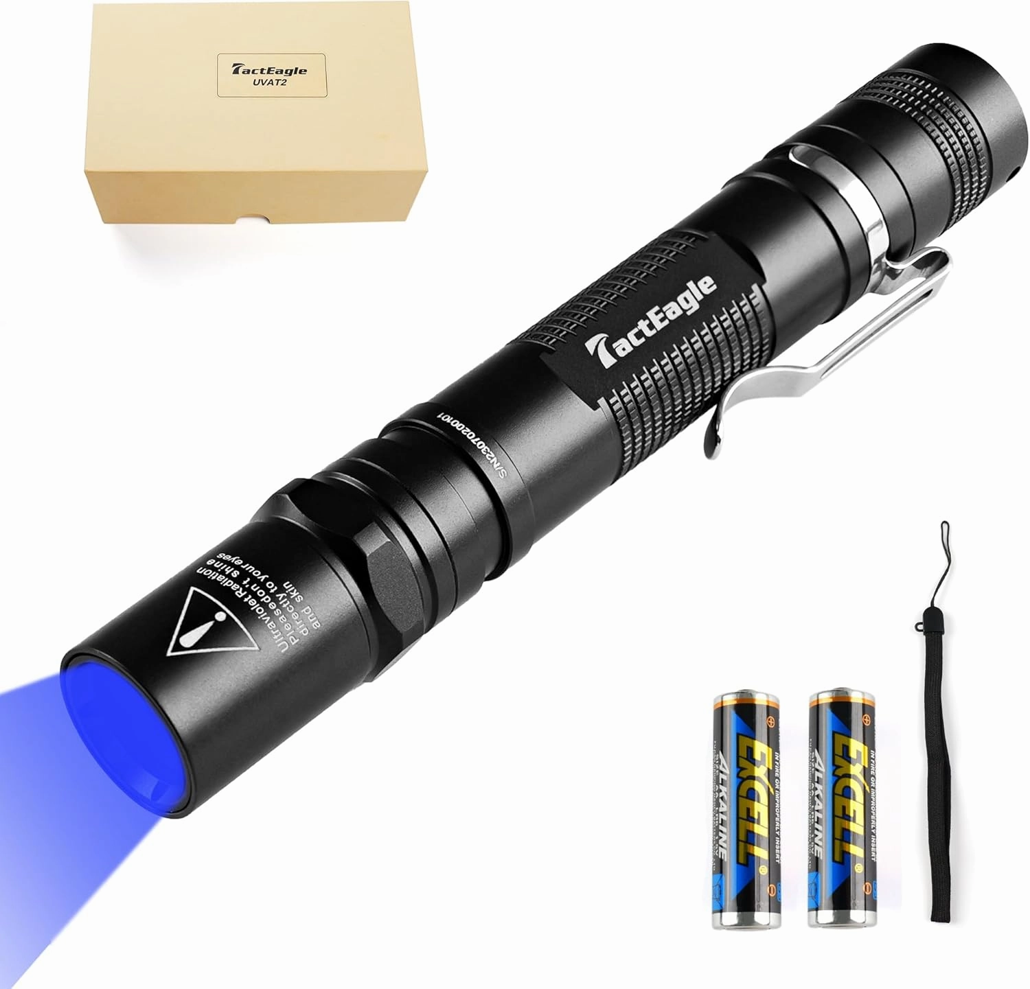 UV Flashlight 365nm Blacklight UVA-T2 Powered by 2* AA Battery for Leak Detection, Resin Curing, NDT Inspection, Rock and Mineral Hunting