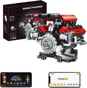 V8 Engine Model Kit for Adults, 8-Cylinder Metal Engine Model with Led Lights and Sounds, Interactive Toys for Auto Enthusiasts and Diyers