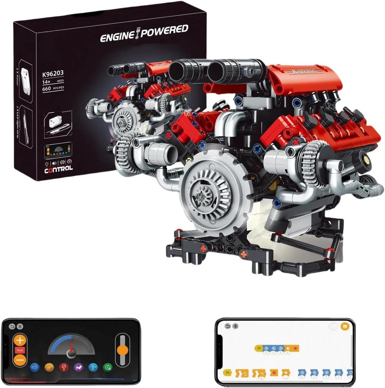 V8 Engine Model Kit for Adults, 8-Cylinder Metal Engine Model with Led Lights and Sounds, Interactive Toys for Auto Enthusiasts and Diyers