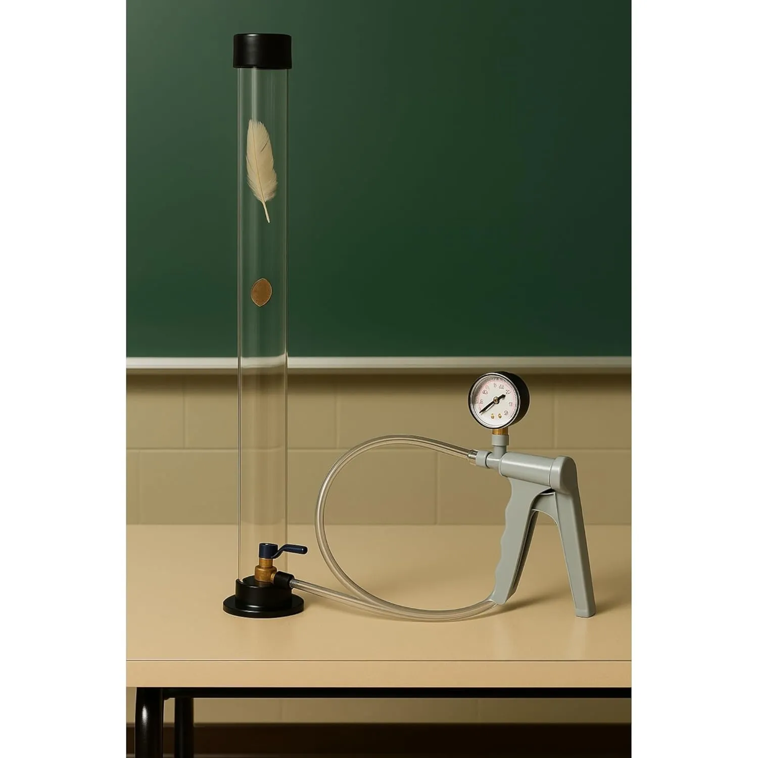 VAC-CFD-KT – Coin and Feather Experiment with Vacuum Pump – Physics Science Kit for Gravity, Air Pressure, Newton’s Laws – STEM Classroom, Homeschool, Science Lab Equipment