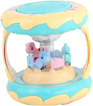 Vaguelly 3D Light-up Hand Drum Toy for Early Education Merry-go-Round Hand Drum Music Sound Effects Random Color